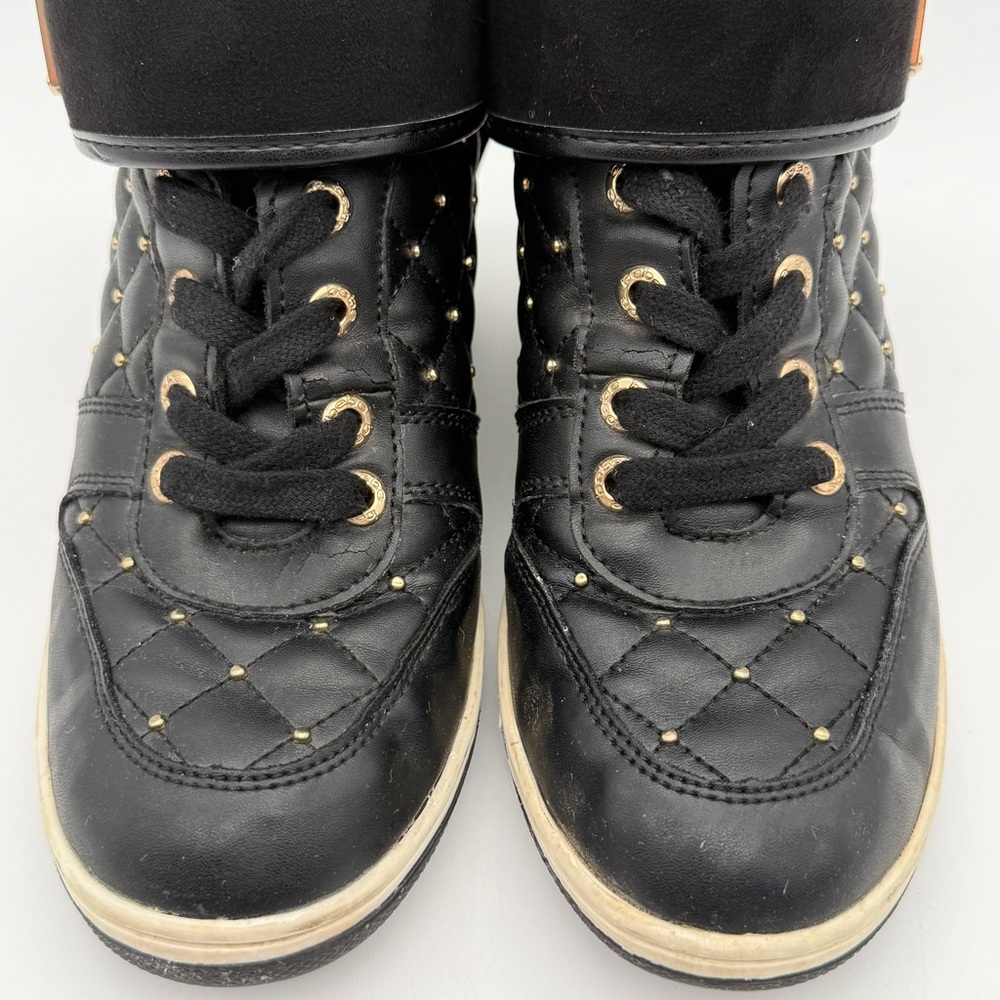 bebe Black Quilted High-Top Sneakers with Hidden Wedge Sz 7 - Picture 6 of 13